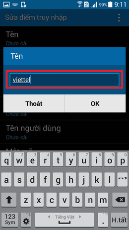 tên cấu hình apn mạng viettel